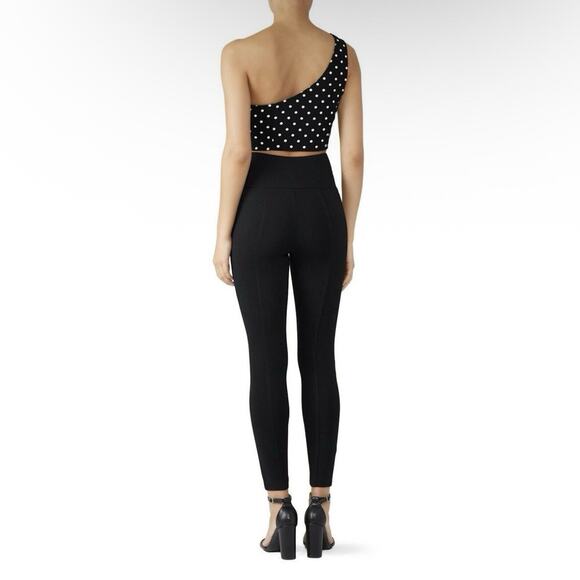 Cinq a Sept Top L Crop Blouse One-Shoulder Asymmetric Black White Polka Dots 10 - Picture 6 of 11